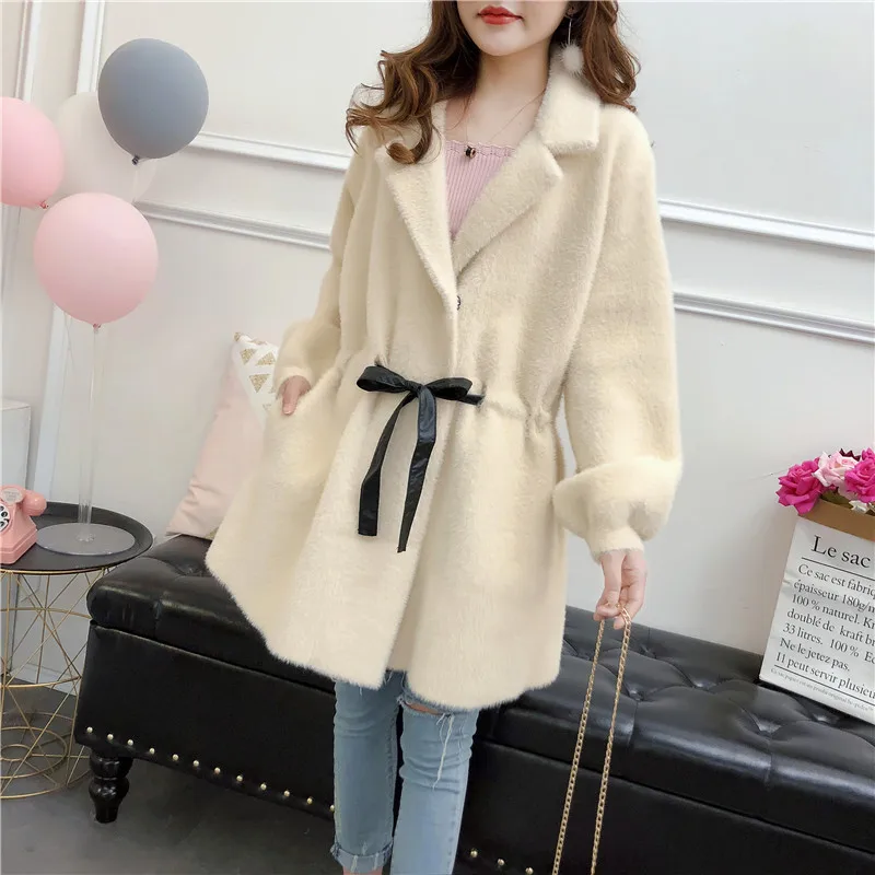 Femmes C45 Survêtement rouge jaune Hiver Vison Moyen Sashe rose 2018 Lâche Femme Beige Nouveau Veste Fourrure Mode Automne Faux Mince Lapin De Manteau bleu pourpre Long HtWWnqpwA