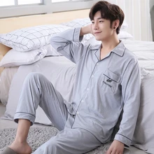 Новые пижамы мужские хлопковые трикотажные пижамы с длинными рукавами для сна весна и осень мужские пижамы для отдыха мужская пижама Большие размеры 3XL