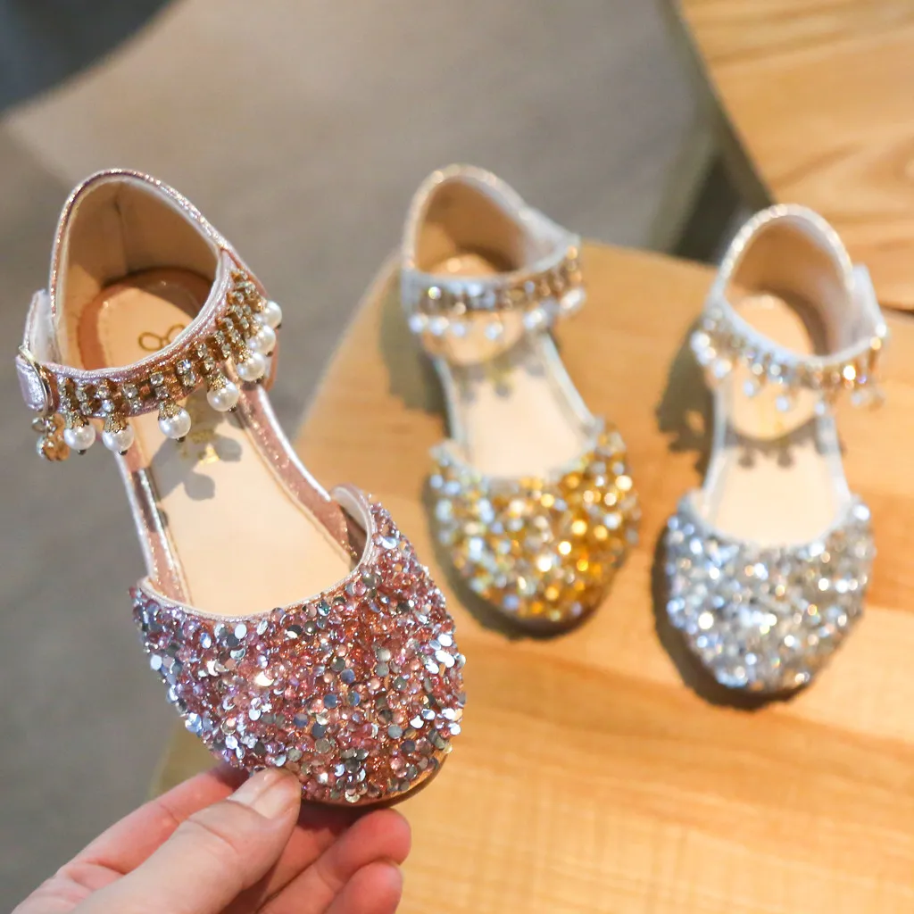 

Toddler Kids Baby Girls Pearl Crystal Sequins Party Princess Shoes Sandals