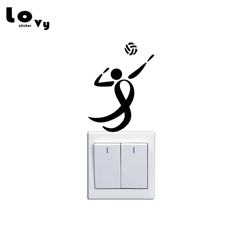 Volleyball Player Vinyl Switch Sticker Creative Cartoon Silhouette Wall Sticker for Gym Bedroom Home Decor SW0304 Volleyball Player Vinyl Switch Sticker Creative Cartoon Silhouette Wall Sticker for Gym Bedroom Home Decor SW0304
