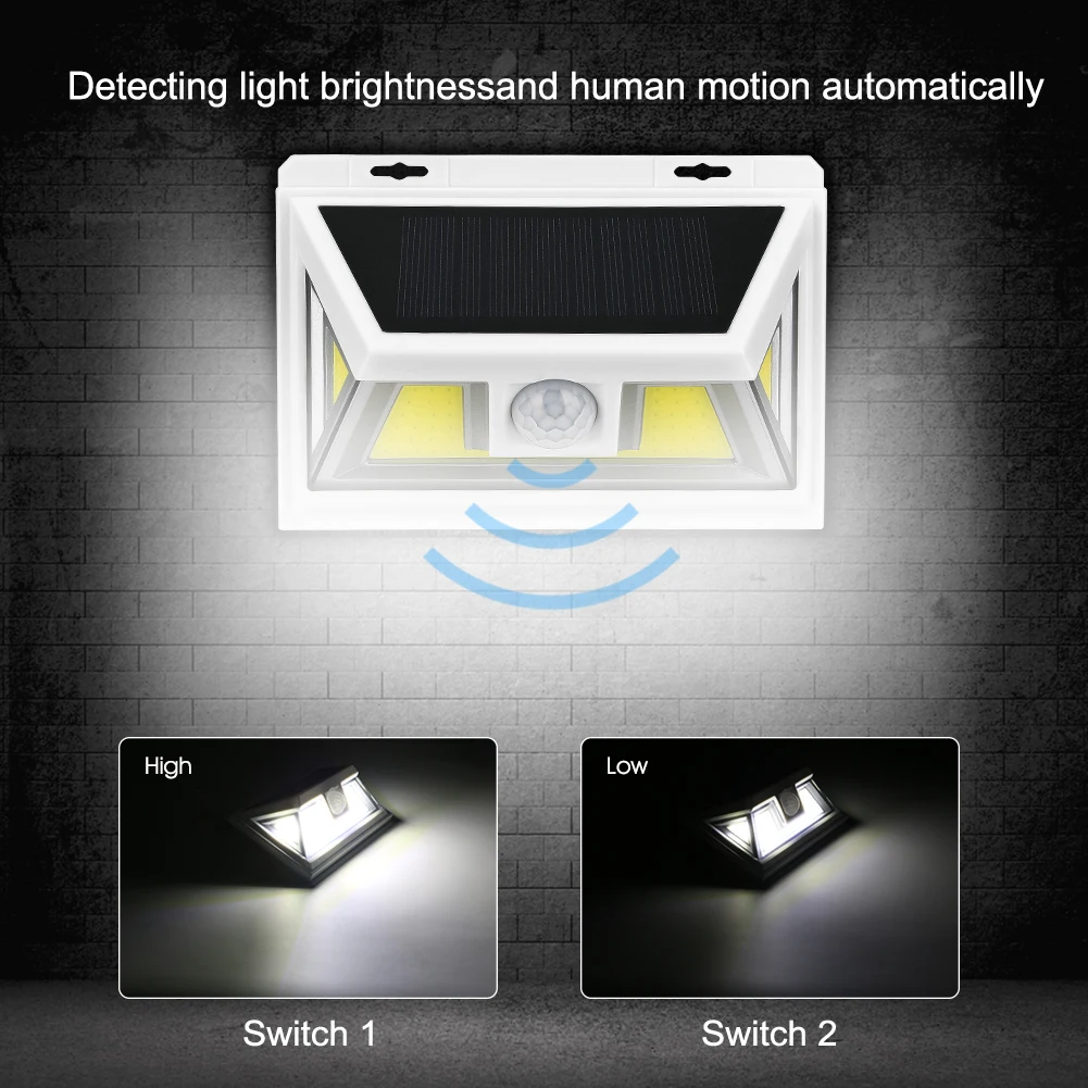 COB светодиодный настенный светильник на солнечных батареях движения PIR/Датчик солнечной лампы водонепроницаемый уличный дворовый путь домашний сад безопасность Бра Лампа