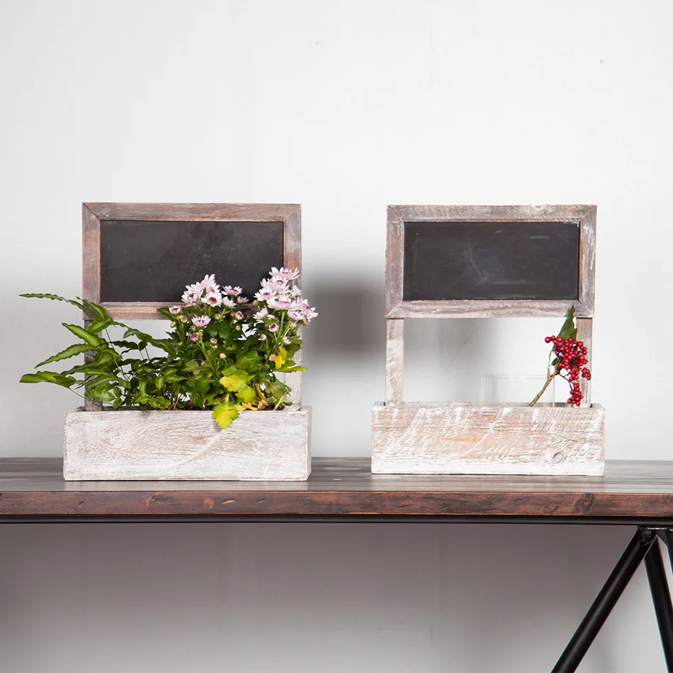 Caioffer Wooden Flower Pots Decorative Small Planter Washed White Flowerpot With Message Blackboard For Outdoor Culture Indoor Caioffer Wooden Flower Pots Decorative Small Planter Washed White Flowerpot With Message Blackboard For Outdoor Culture Indoor