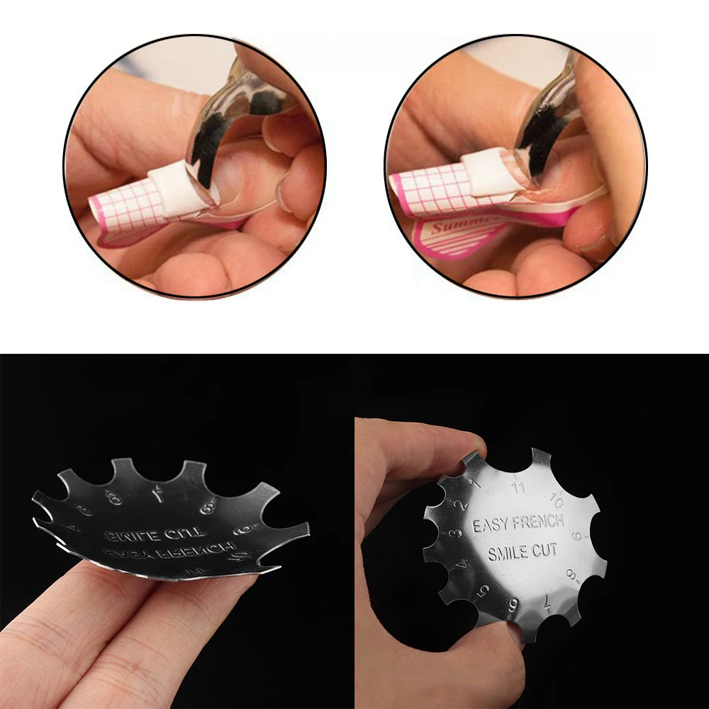 

HOT Sale Beauty Metal Nail Template Edge Smile Cut Line Trimmer Easy French False Nails Form Manicure Tool DIY Useful