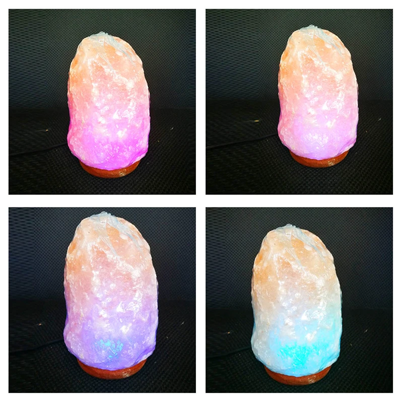  Natural Hand Carved USB Wooden Base Himalayan Crystal Rock Salt Lamp Air Purifier Night Light Dimme - 32854160160