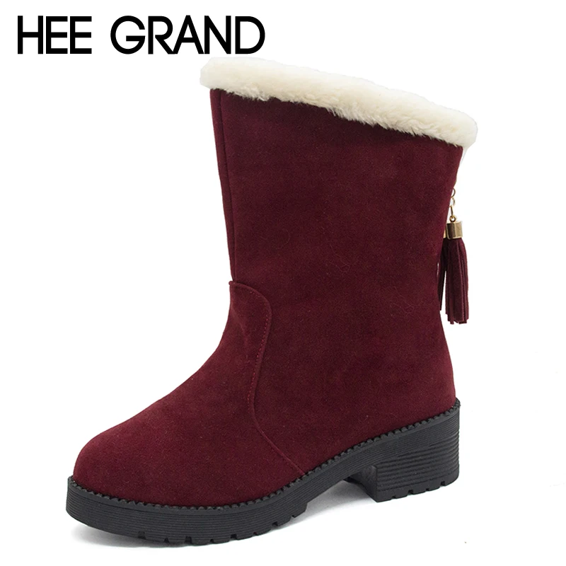 

HEE GRAND Women Ankle Boots Winter Suede High Heels Boots Fur Inside Gladiator Fringe Round toe Shoes Woman Size 35-40 XWX6785