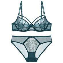 Сексуальный прозрачный комплект из бюстгальтера и трусиков, кружевное нижнее белье на бретельках, женское нижнее белье, нижнее белье на косточках, без подкладки, с кружевом