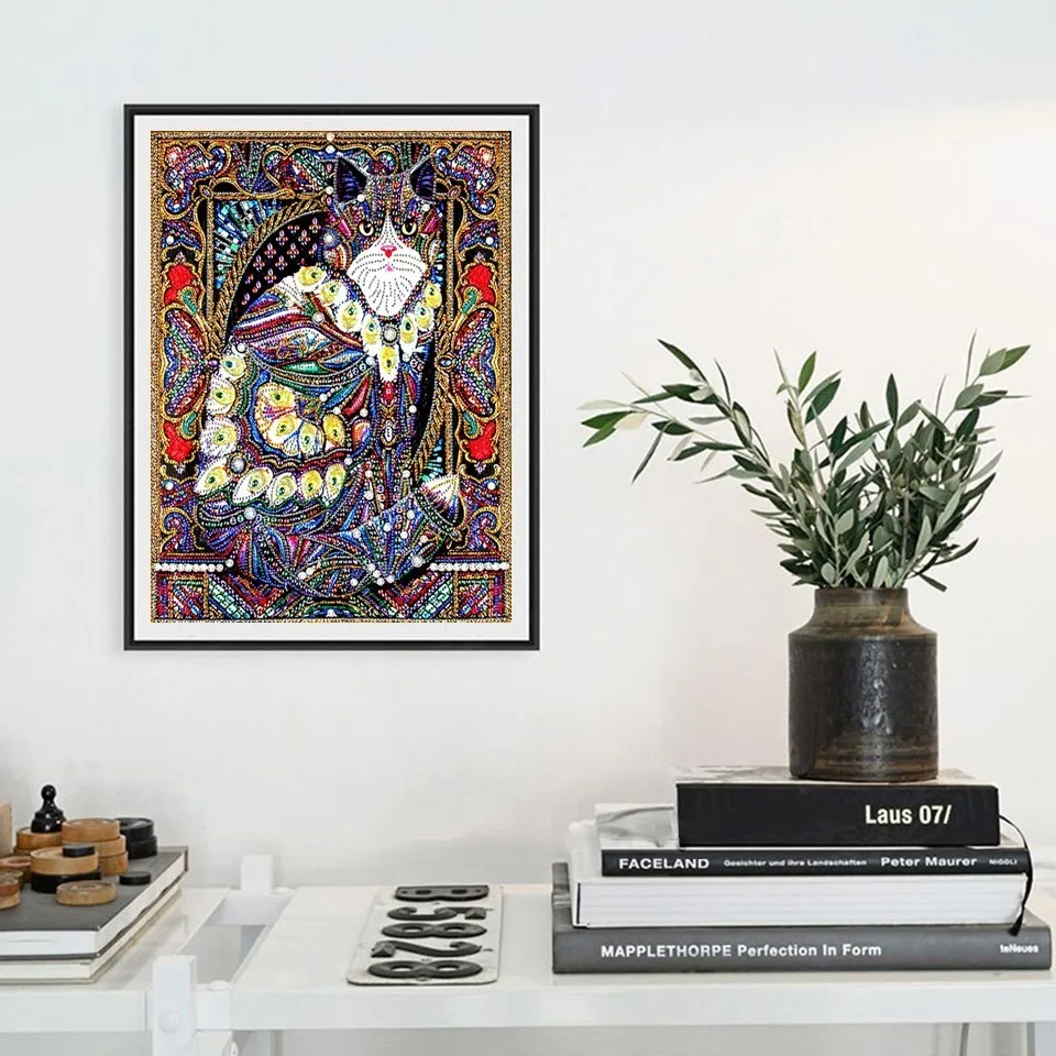  Huacan Diamond Painting Cat 5d Diy Diamond Embroidery Animal Partial Round Drill Special Shaped Dia - 32919429346