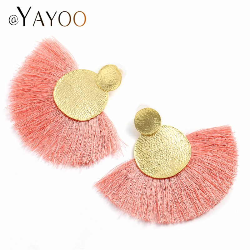 

AYAYOO Fashion Boho Tassel Earrings Hanging Ethnic Bohemian Long Fringed Earrings For Women Gold Color Drop Earring Brincos