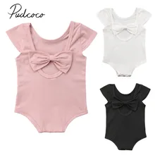 Brand New Summer Casual Toddler Baby Girl Romper Short Sleeve Solid Back Bow Jumpsuits Romper Btief Outfit Wholesale 0-24Ms