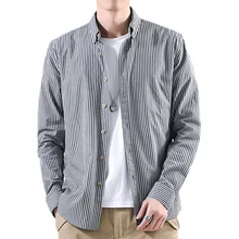 Одежда Весна и лето тонкая полосатая Мужская рубашка с длинным рукавом хлопок Полная фланель полосатые рубашки размер 38 39-42 43