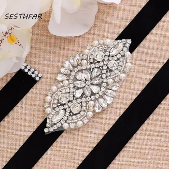 

Rhinestones Wedding Belt Handmade Pearls Bridal Belt Silver Crystal Flower Bridal Sash For Women Prom Dresses J171S