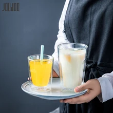 JOUDOO, двухслойная квадратная стеклянная чашка для воды, большая емкость, медведь, молоко, кофе, чай, для дома, офиса, посуда для напитков, чашка, подарок, 35