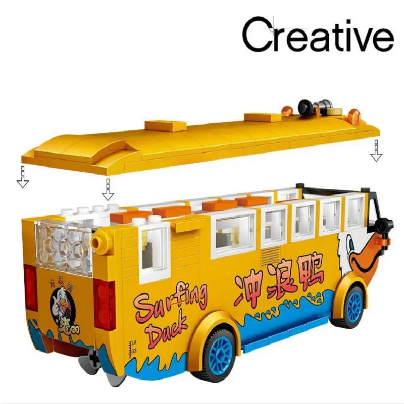 

Mini Blocks Surf Duck Amphibious Bus Duck Boat Travel Car Model Educational Toys For Children Mini Building Bricks Gifts