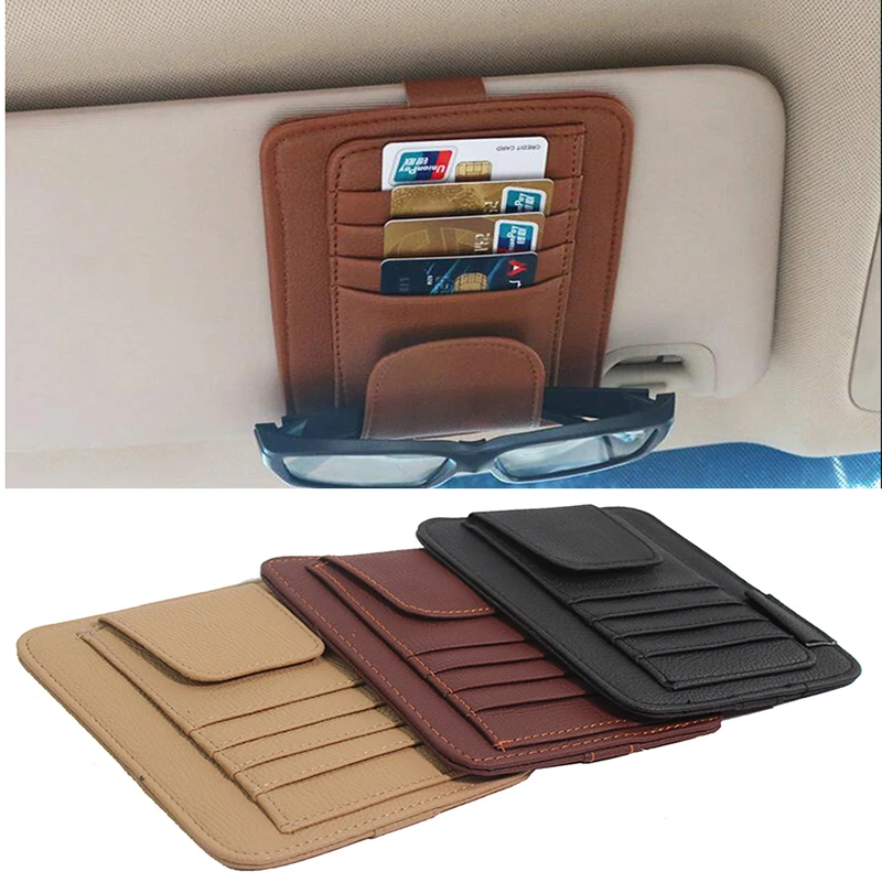 PU Car Sun Visor Sunglasses Eyeglasses Glasses ID Credit Card Holder