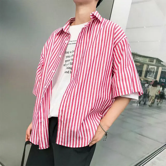 Buy Harajuku Men Striped Shirt Mens Three Quarter