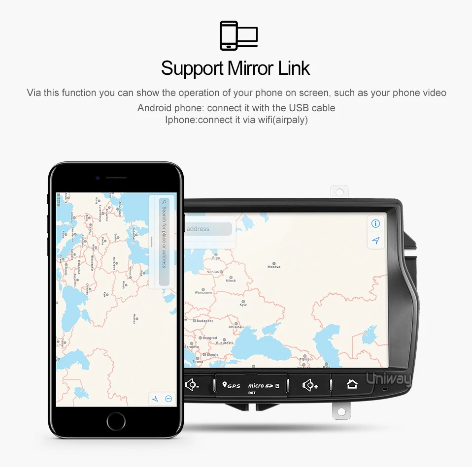 Best uniway ALD8071 android 8.1  car dvd for Lada Vesta with one din car radio gps navigation Audio multimedia IPS touch screen 14