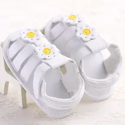 Летняя обувь для девочек из искусственной кожи Для детей, на лето Нескользящая малышей Для детей цветочные сандалии