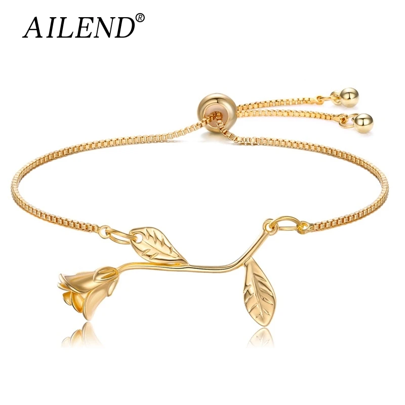 AILEND Fashion Rose Flower Charm Bracelet for Women Girl Bracelet and