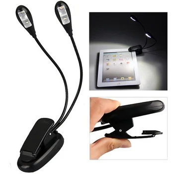 

Hot Fashion New High Quality Small 2 Head Night Reading Light Clip on Dual 2 Arm 4 LED Book Reading Music Stand Light Lamp