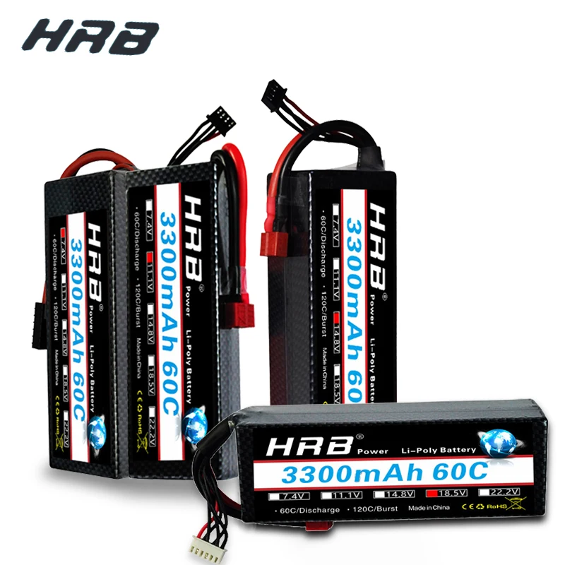 

HRB FPV Lipo 2S 3S 4S 5S Battery 3300mAh 7.4V 11.1V 14.8V 18.5V 60C 120C Hard Case For RC Car FPV Quadcopter Helicopter Airplane