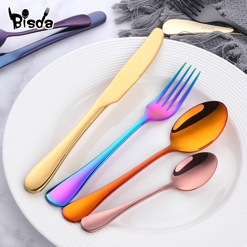 Набор золотых столовых приборов из нержавеющей стали 18/8 4 шт.|blue dinner sets|gold cutlery setset