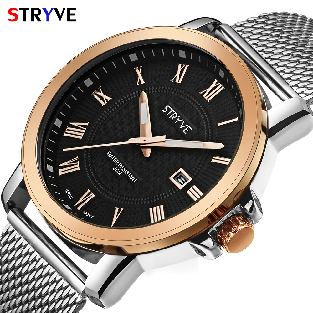 

Men New Design Luxury Analog Quartz Watch Stainless Steel Mesh Strap Men Business Clock Date Waterproof Relogio Masculino Gifts