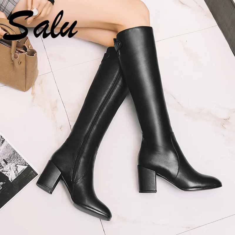 MORAZORA New arrive hot sale genuine leather women boots black color buckle winter keep warm knee high boots big size 34-42