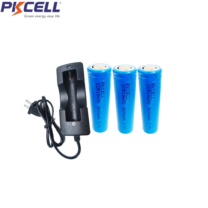 

3Pcs 3000mAh ICR18650 3.7V Li-ion Rechargeable Battery 18650 Batteries Flat Top and Single Slot Battery Charger EU or US Plug