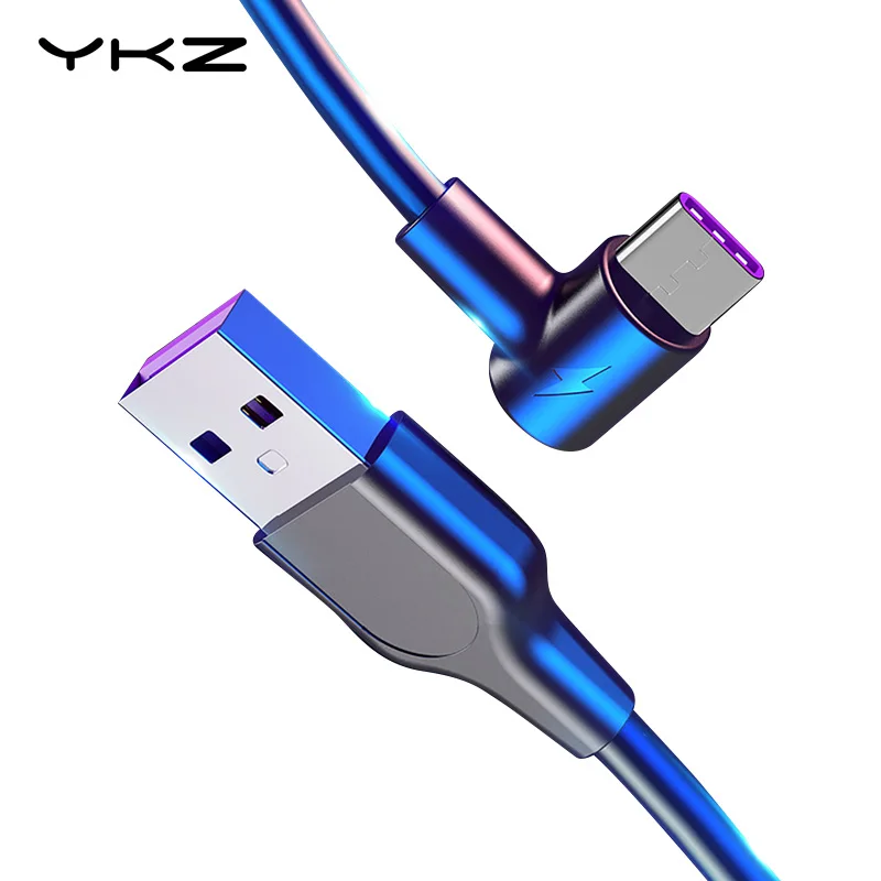 YKZ usb type C 90 градусов кабель передачи данных для быстрой зарядки USB 5A c samsung Galaxy S10 S9