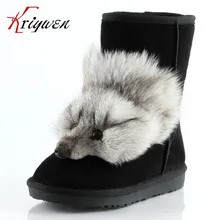 Más el tamaño 34-43 de cuero Real de la vaca suede Mujeres Calientes de La Manera de Mitad de la Pantorrilla Botas de Nieve Zapatos de Invierno Mujer Zapatos Mujer Botas Femininas