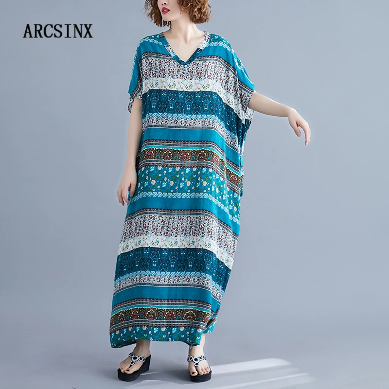 

ARCSINX Floral Dress Women Oversized 5XL 6XL 7XL Leopard Summer Women Dress Plus Size 10XL 9XL 8XL Cotton Long Dresses For Women