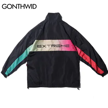 

2019 Fader Rainbow Windbreaker Jackets Men Color Block Patchwork Full Zip Up Mens Jackets Hip Hop Casual Jacket Coats Streetwear