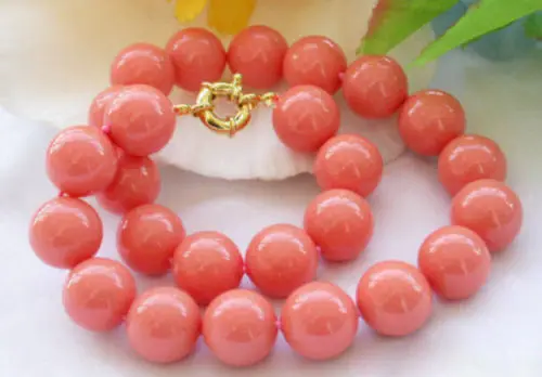 

New Genuine 12mm South Sea Coral Round Beads Necklace 18'' 5.27