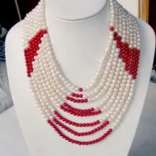 Модные Элегантные Природные красные коралловые и пресноводные жемчужные ожерелья кварцевые тонкие свадебные широкие часы Крылья женские королева