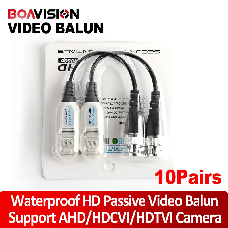 

10Pair HD 720P/1080P AHD/HDCVI/HDTVI BNC To UTP Cat5/5e/6 Video Balun Passive Transceivers Transmitter 200m Outdoor Waterproof