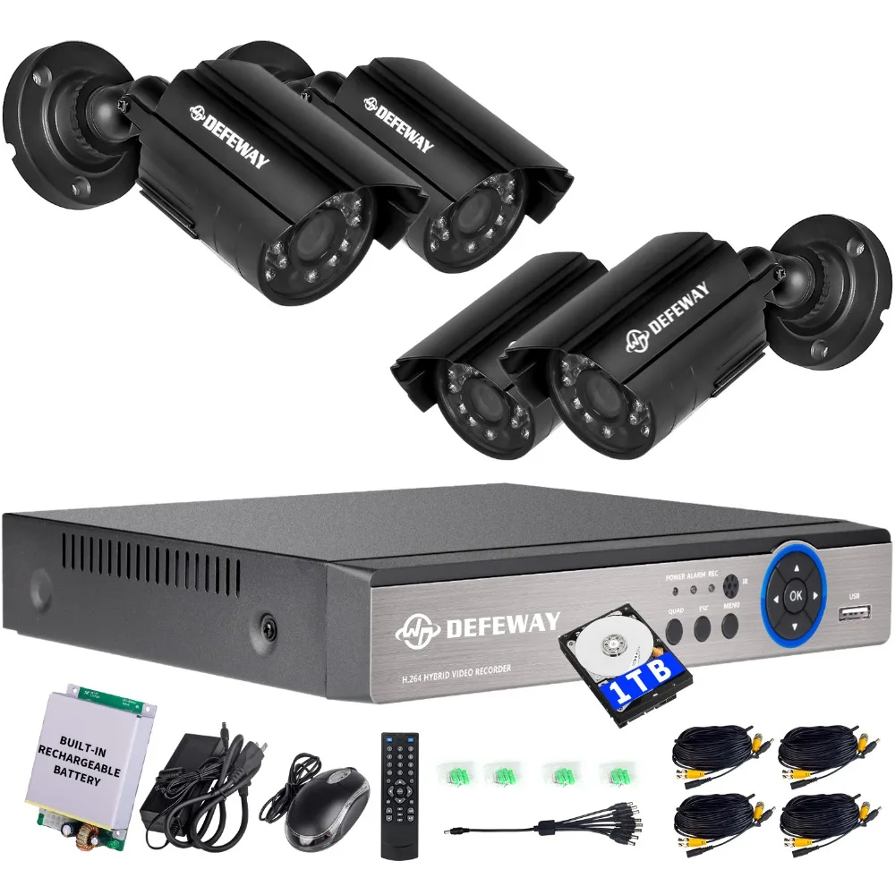

DEFEWAY 8CH 1200TVL 720P HD CCTV Security Camera System 1080N Home Video Surveillance DVR Kit 1TB with Rechargerable Battery
