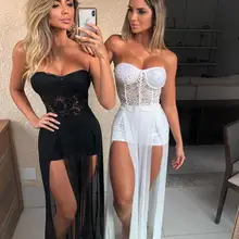 Женские сексуальные сетчатые черные белые облегающие боди Модный комбинезон знаменитостей