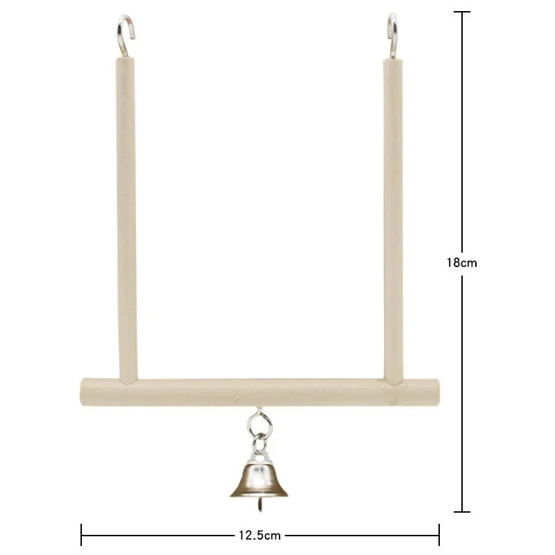 Деревянная качающаяся трапеция с колокольчиком клетка для птиц волнистая игрушка-канарейка 12 см х 18 см - Цвет: 12cm x18cm