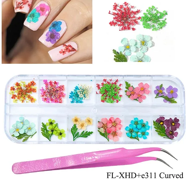 3D дизайн ногтей сушеные цветы смешанные консервированные маргаритки babysbreak натуральные наклейки DIY маникюр Дизайн ногтей украшения CHFL-1 - Цвет: FLXHD e311 Curved
