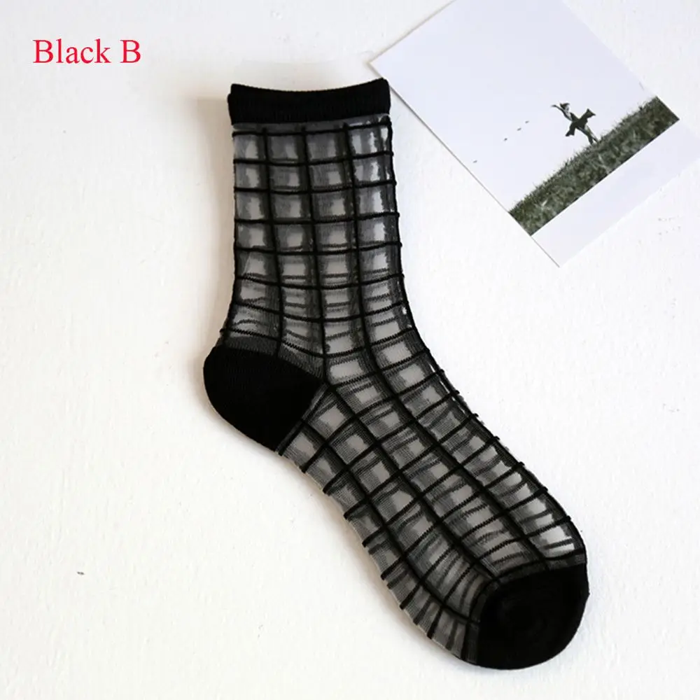 1 pair New Sheer Mesh Glass Silk Socks Ultrathin Transparent Stretch Elasticity Lace Net Yarn Thin Summer Socks For Women