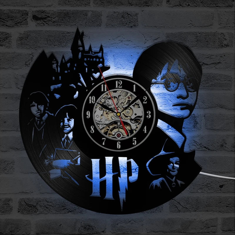 

Harry Potter Vinyl Record Wall Clock Modern Design Creative Hermione Granger LED Lighting Clocks 3D Wall Watch Home Decor