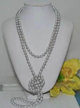

elegant round south sea 9mm silver grey pearl necklace 38inch 14k KKK