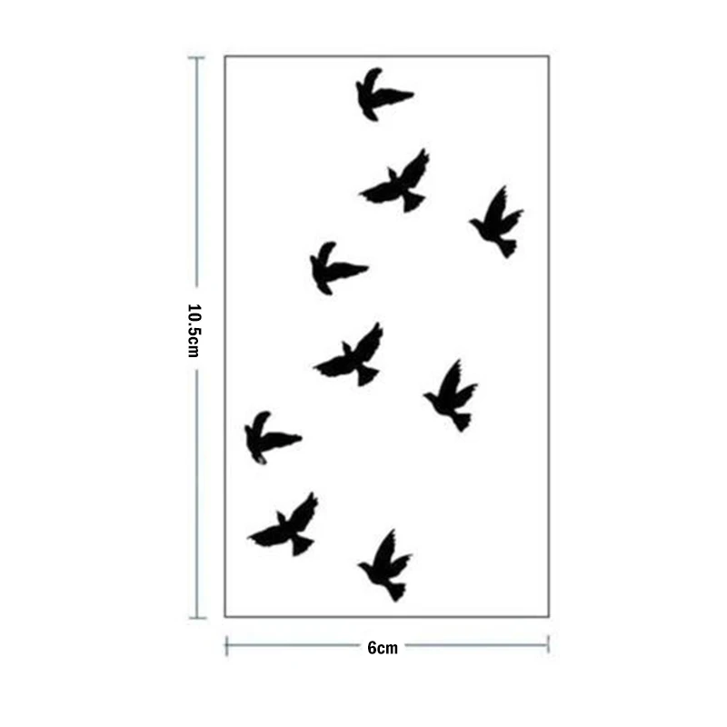 2 Sheets Temporary Flying Birds Tattoo Sticker Black Waterproof Fake Tattoo Body Art Stickers Shellhard 10.5x6.0cm