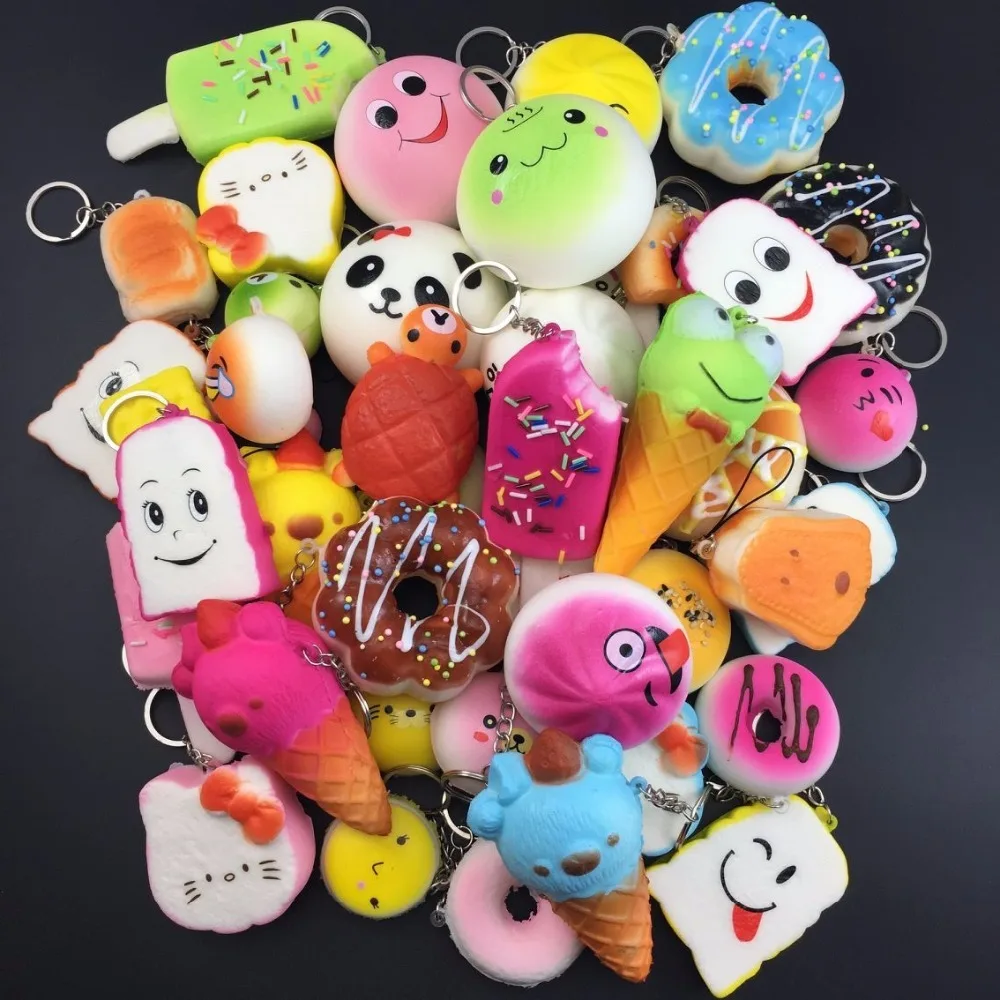 

20PCS Random Squishy Panda Bread Ice Cream Slow Rising Cute Phone Straps Cake Buns Pendant Toy Kid Squeeze Scented Charms