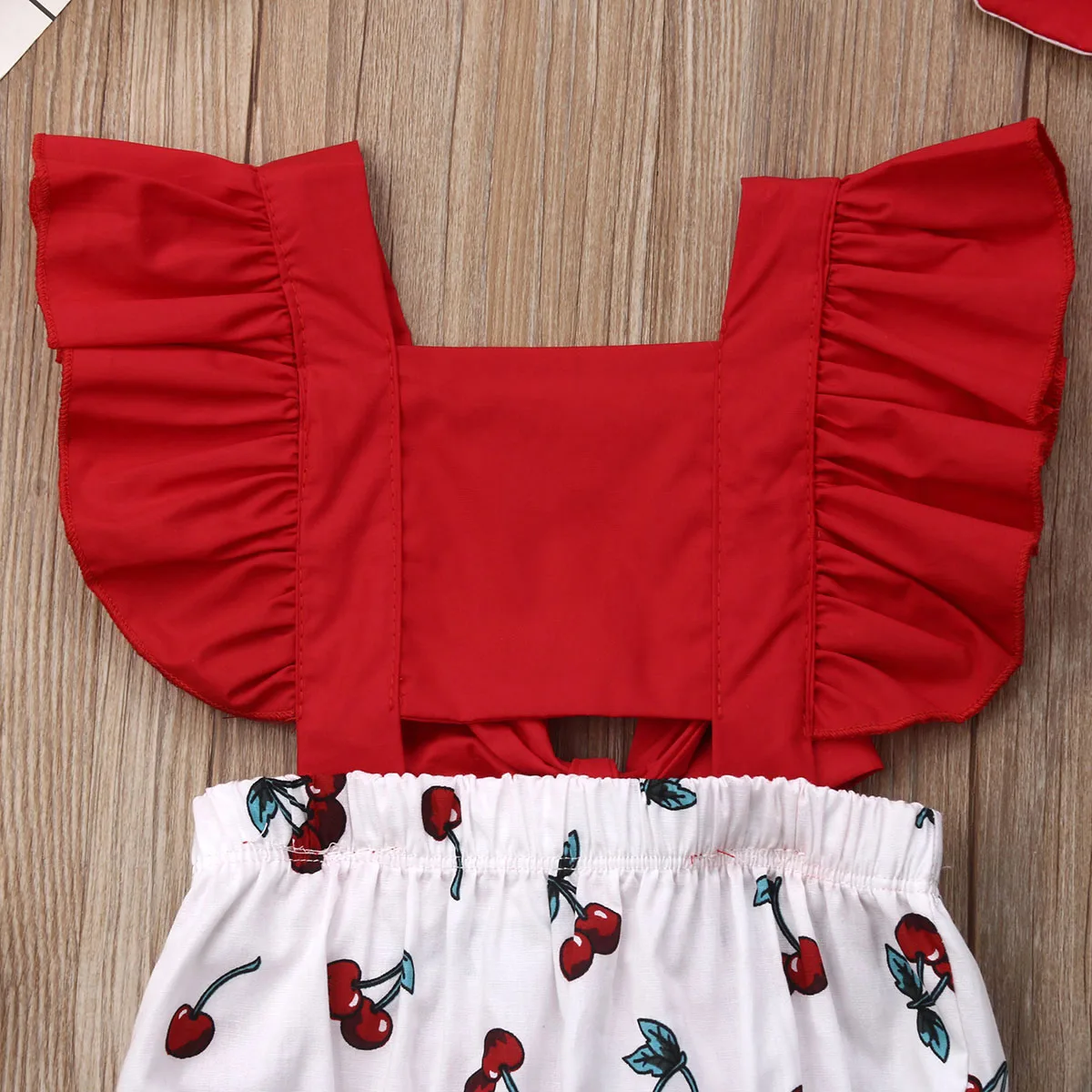 Baby Girl Ruffle Cherry Print Bodysuits Headband Outfits Set