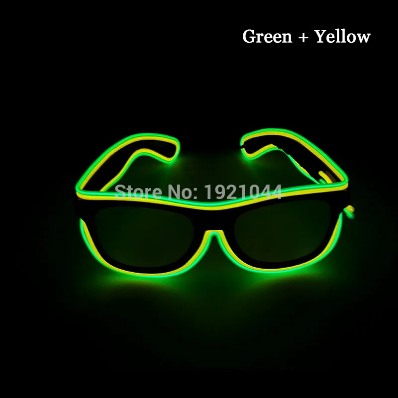 Green vs Yellow Пластиковые светящиеся очки EL Wire мигающие очки EL стальной трос неоновые световые очки для праздничного освещения Декор 10 штук - Испускаемый цвет: Green vs Yellow