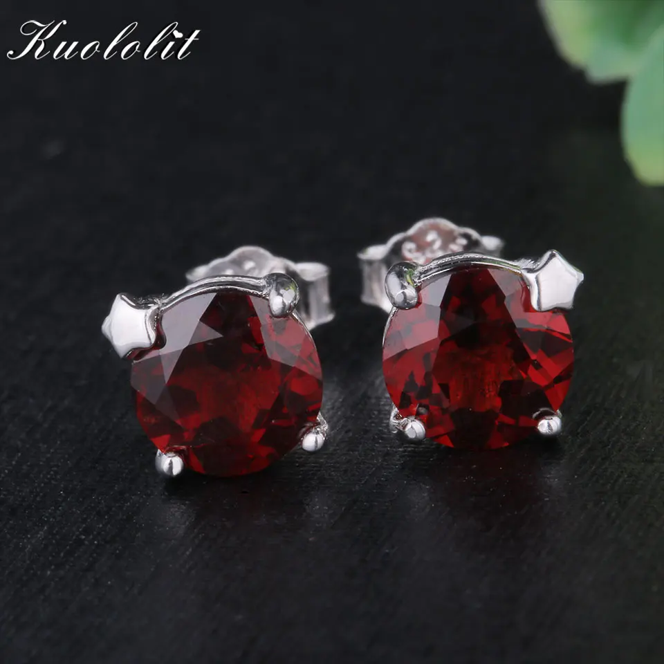 Kuololis 2.0ct натуральный гранат чистый твердый 925 стерлингового серебра серьги