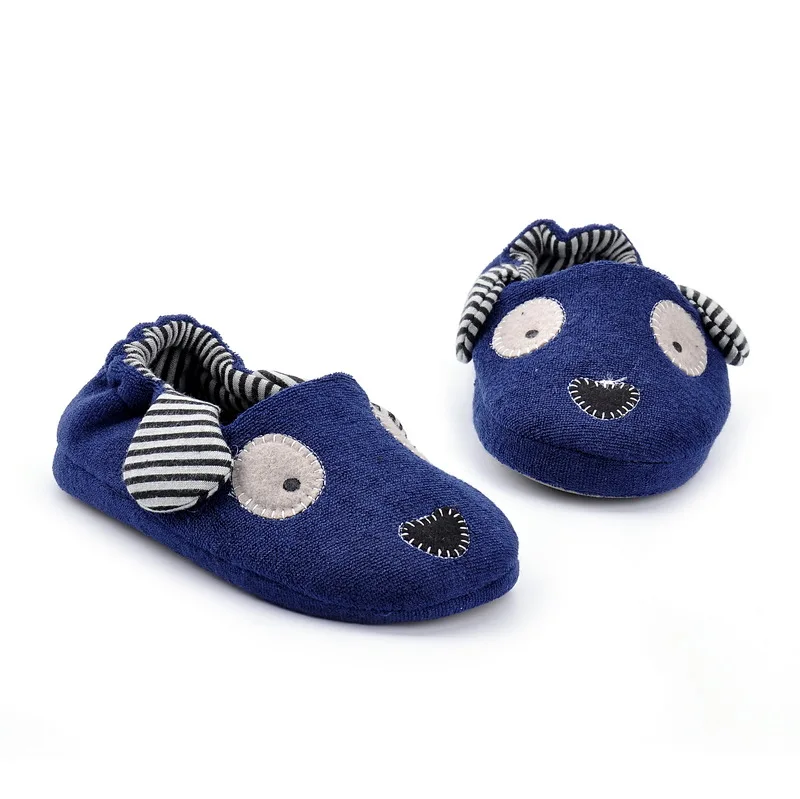 Sapatos de Bebê das Meninas dos Meninos dos Desenhos Marca de Luxo Crianças Indoor Chinelos Animados Marinha Azul Anti-slip Projeto Engraçado Algodão Cão 4 Crianças Indoor Chinelos Sapatos de Bebê Das