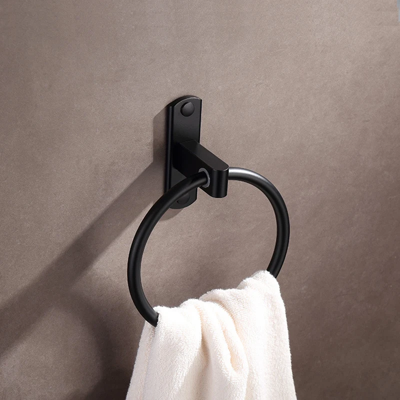 الألومنيوم رف مناشف الحمام رف أسود دائري الشكل منشفة على حامل الجدار شنقا Athroom المنزل فندق تخزين منظمة