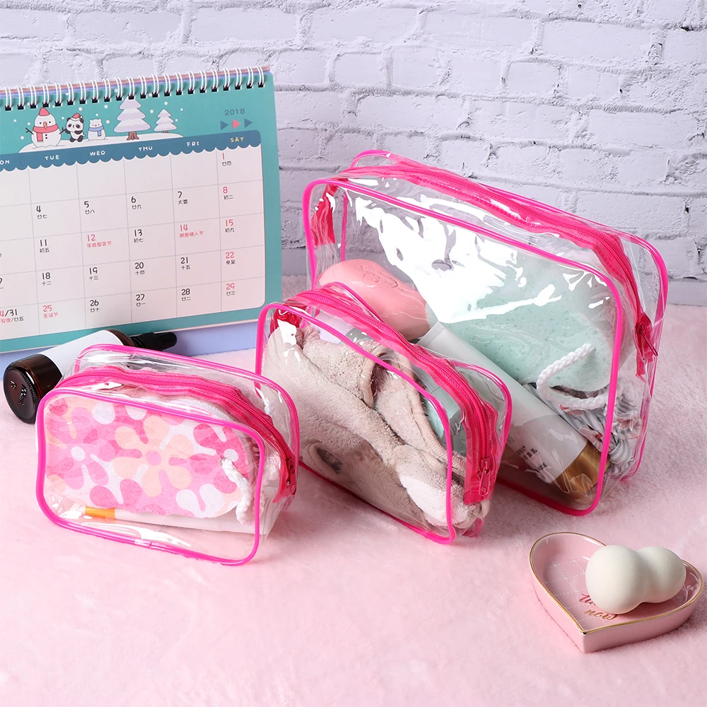 

1PC Women Travel PVC Cosmetic Bags Transparent Clear Zipper Make up Organizer Bath Wash Tote Handbags Case Refillable Bottles